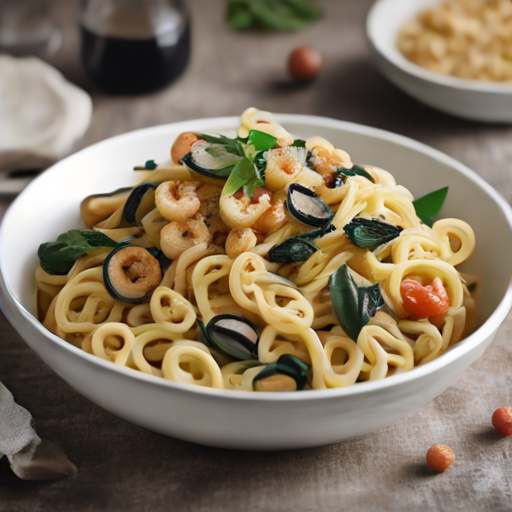 Sardische Strozzapreti mit Garnelen, Aubergine und Spinat