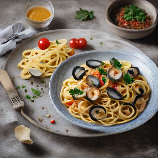 Cremige Zitrone-Tagliatelle mit gegrillten Garnelen und Aubergine