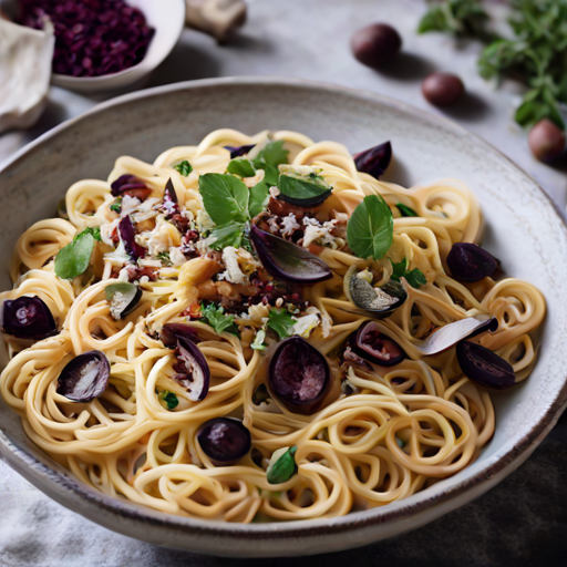 Apulische Spaghetti mit Pilzen, gerösteter Aubergine und Radicchio