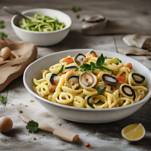 Toskanische Casarecce mit Miesmuscheln, Jakobsmuscheln und Sommergemüse
